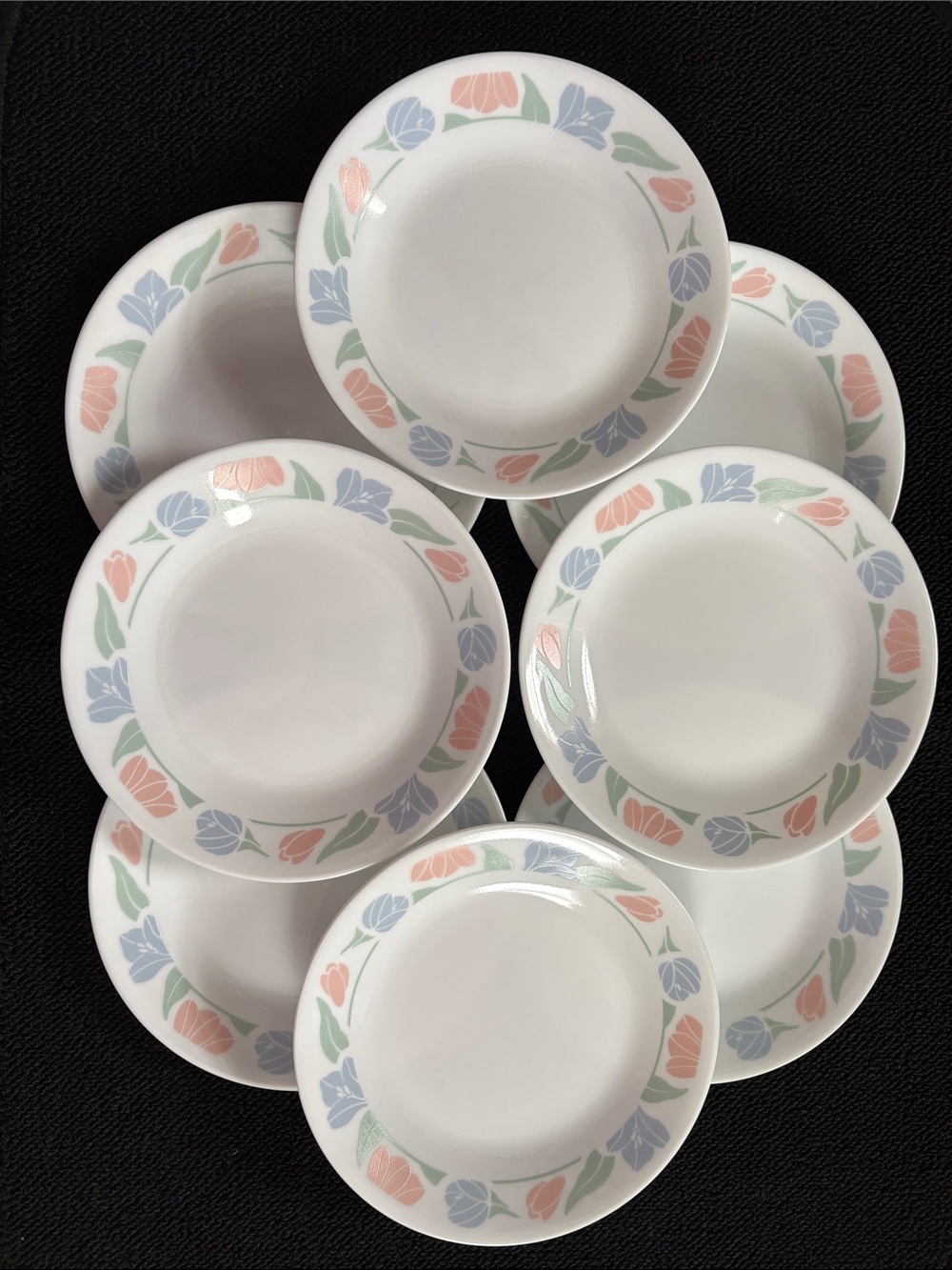 Vintage Corelle Friendship Floral Tulip 6 3/4” Appetizer Bread Plates Set of 8